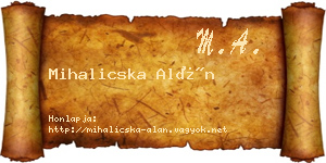 Mihalicska Alán névjegykártya